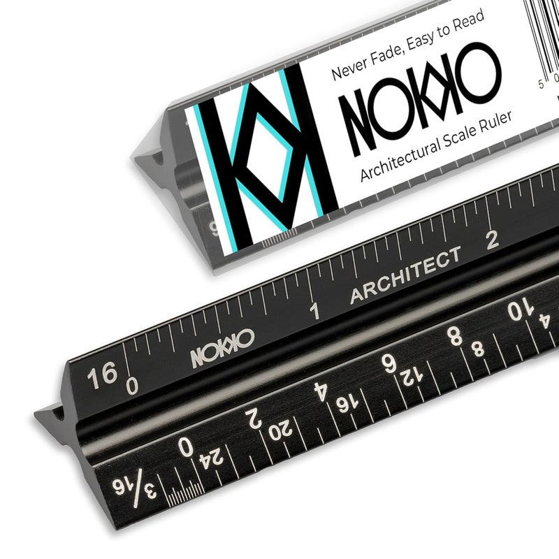 NOKKO 12 Inch Architectural Scale Ruler - Imperial Measurements, Professional Aluminum Drafting Tools for Architects, Engineers, Interior Designers, Students, and DIY Projects - Architecture Supplies - Image 1